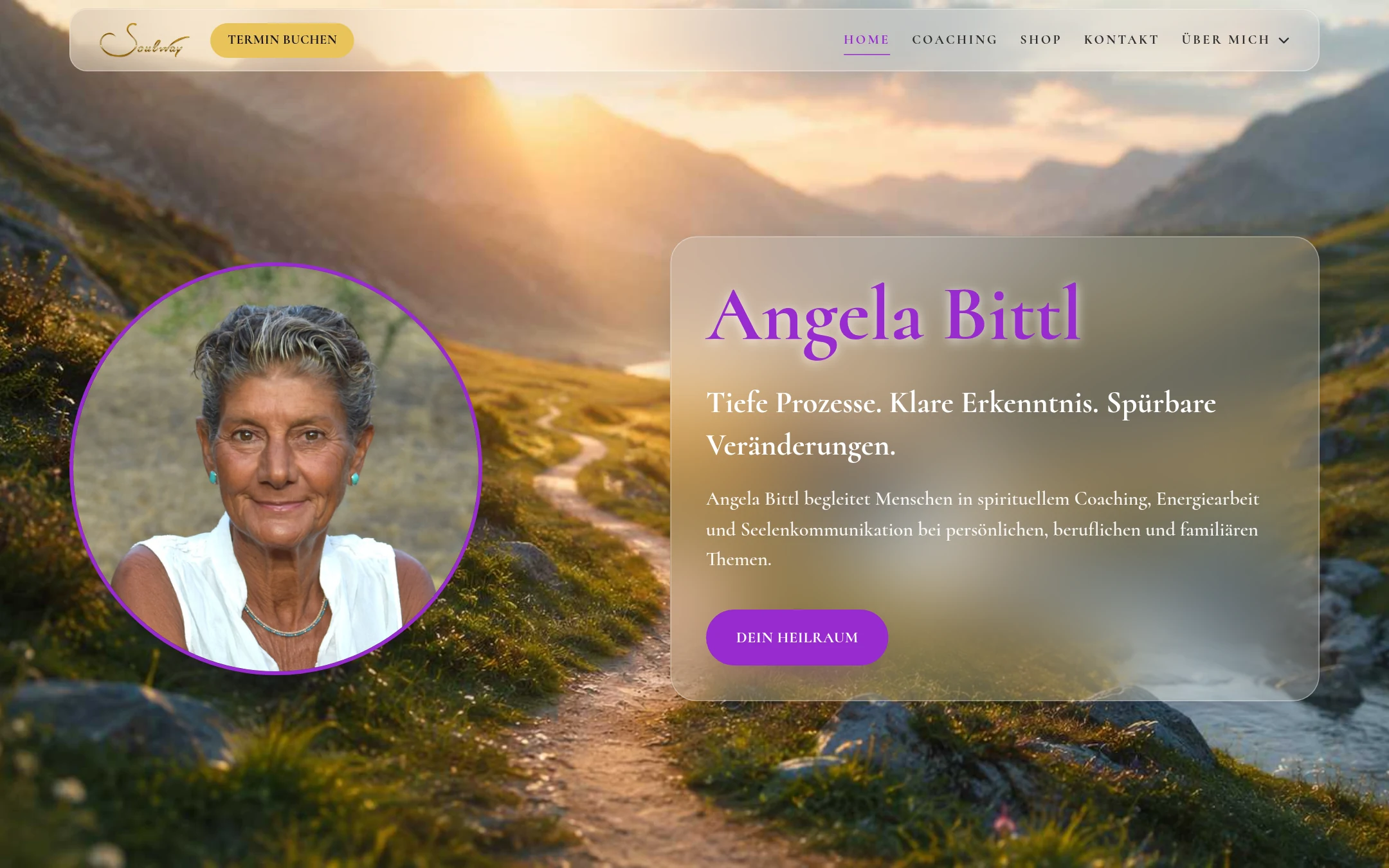 Soulway-Startseite mit Landschaft, Portrait und individuell gestaltetem Inhaltsbereich